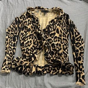 Ruffle leopard print cardigan size small